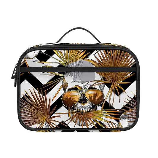 Gold Tropical Skull Pattern Print Portable Lunch Bag