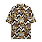 Gold Tropical Skull Pattern Print Rayon Hawaiian Shirt