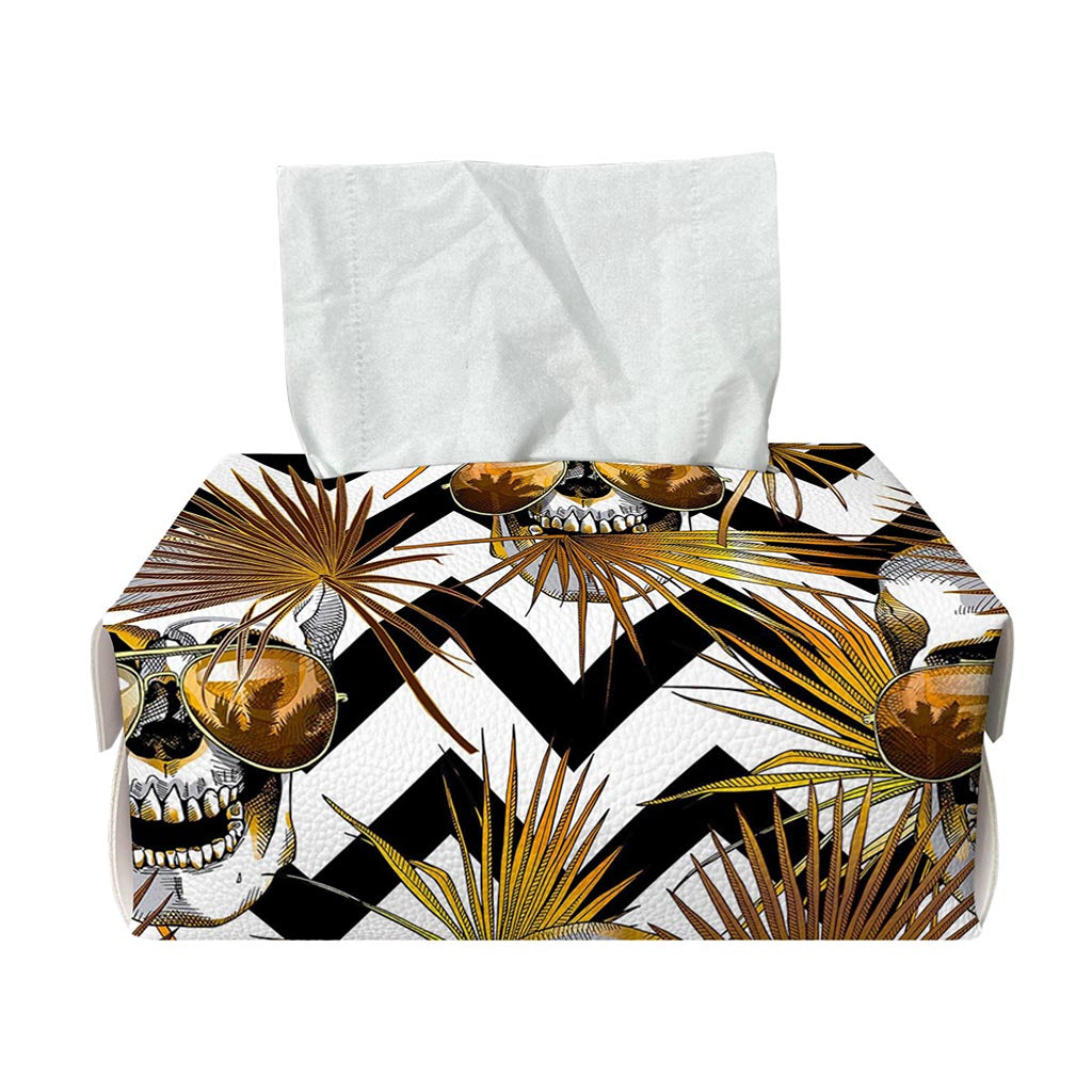 Gold Tropical Skull Pattern Print Rectangle Tissue Box Cover