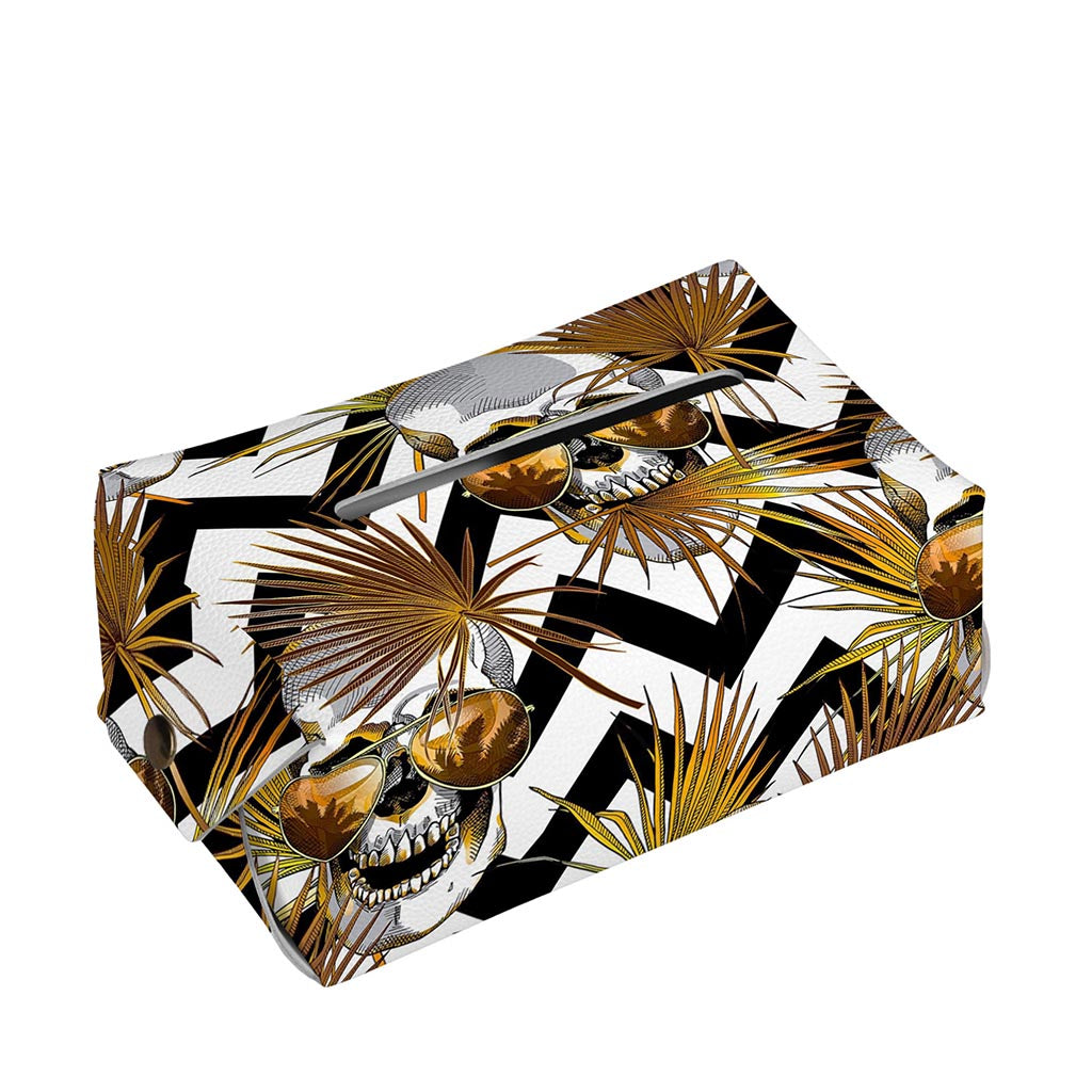 Gold Tropical Skull Pattern Print Rectangle Tissue Box Cover