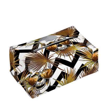Gold Tropical Skull Pattern Print Rectangle Tissue Box Cover