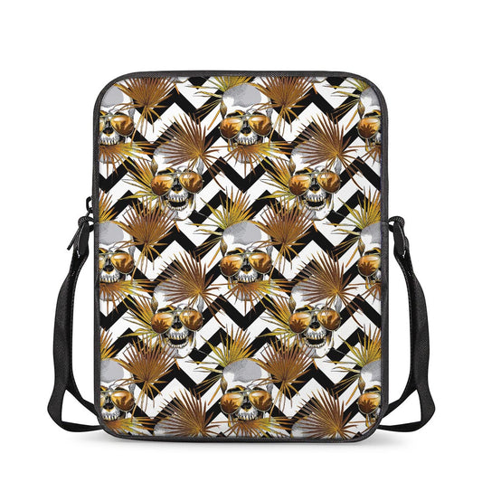 Gold Tropical Skull Pattern Print Rectangular Crossbody Bag