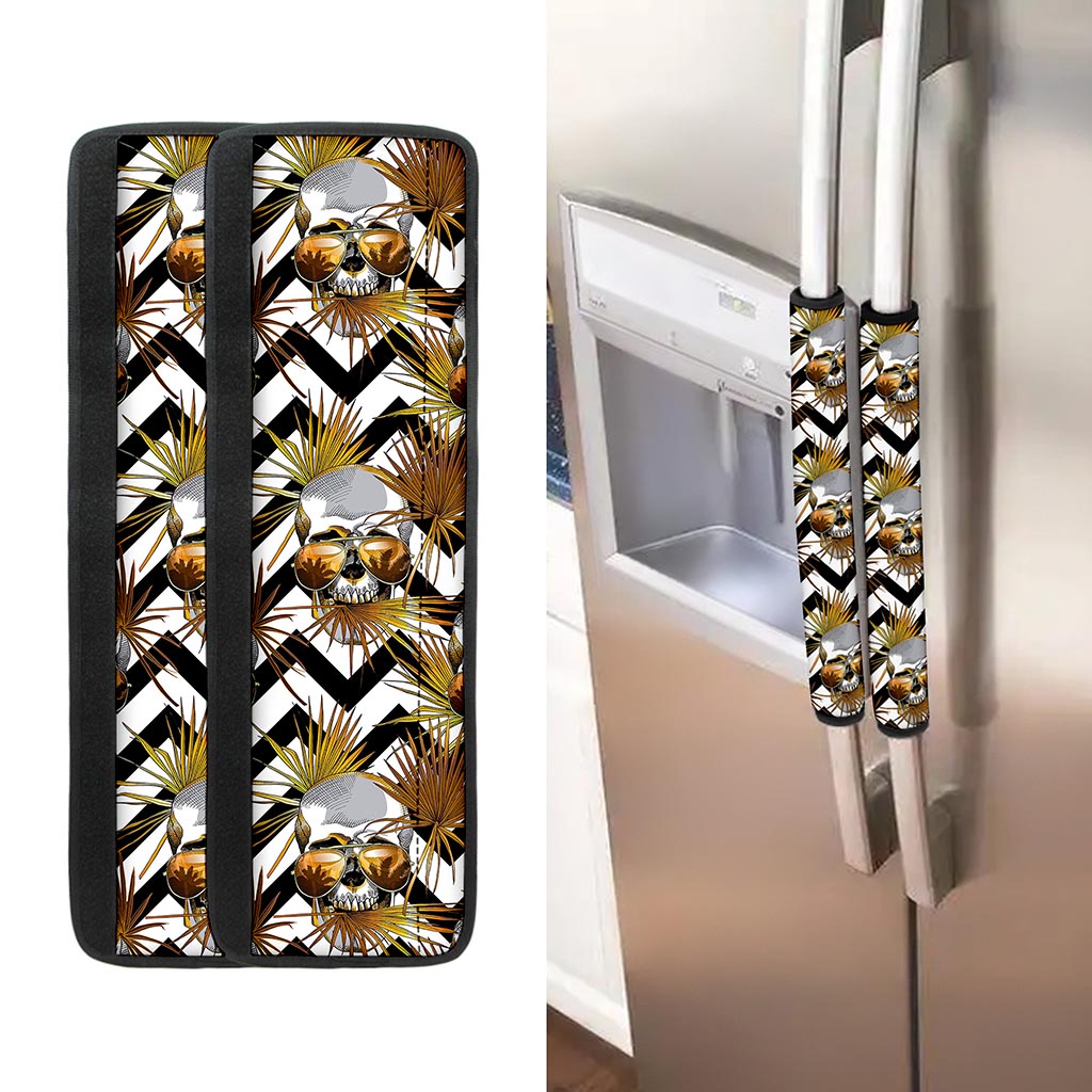 Gold Tropical Skull Pattern Print Refrigerator Handle Covers