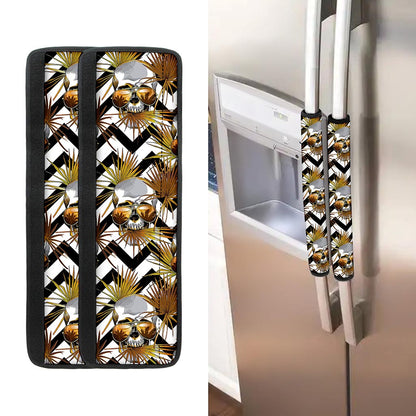 Gold Tropical Skull Pattern Print Refrigerator Handle Covers