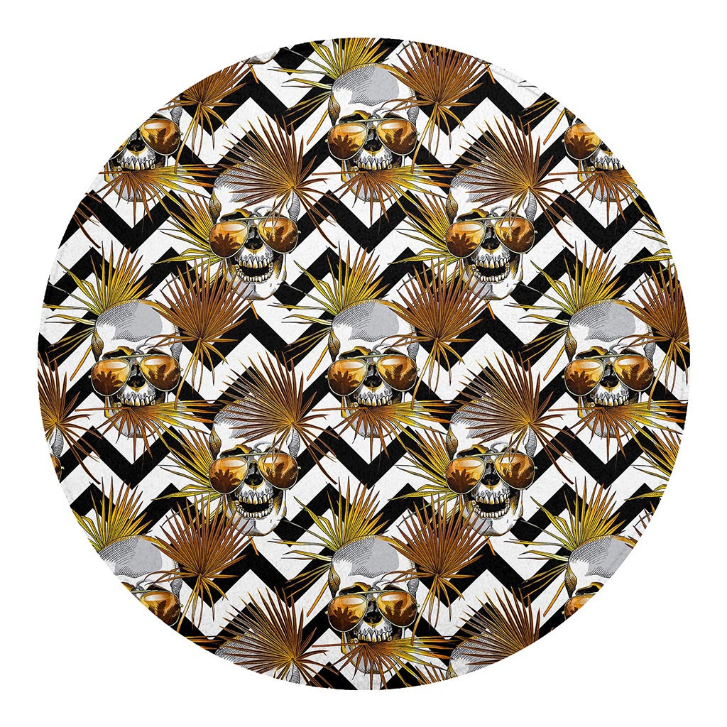 Gold Tropical Skull Pattern Print Round Blanket