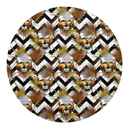 Gold Tropical Skull Pattern Print Round Blanket