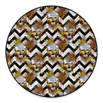 Gold Tropical Skull Pattern Print Round Floor Mat