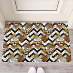 Gold Tropical Skull Pattern Print Rubber Doormat