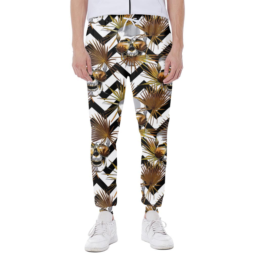 Gold Tropical Skull Pattern Print Scuba Joggers