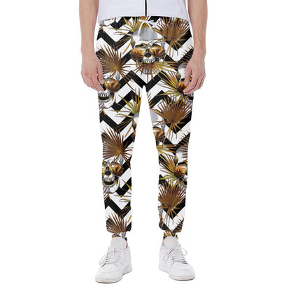 Gold Tropical Skull Pattern Print Scuba Joggers