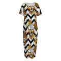 Gold Tropical Skull Pattern Print Short Sleeve Long Nightdress