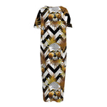 Gold Tropical Skull Pattern Print Short Sleeve Long Nightdress