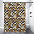 Gold Tropical Skull Pattern Print Shower Curtain