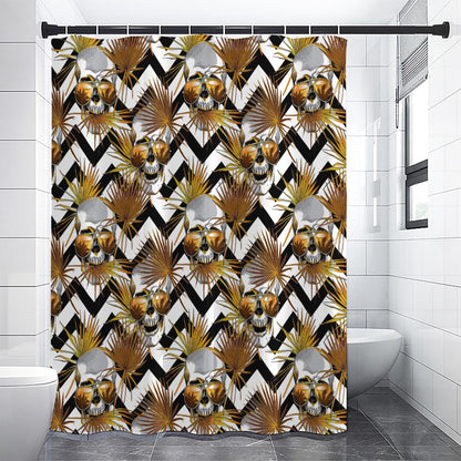 Gold Tropical Skull Pattern Print Shower Curtain