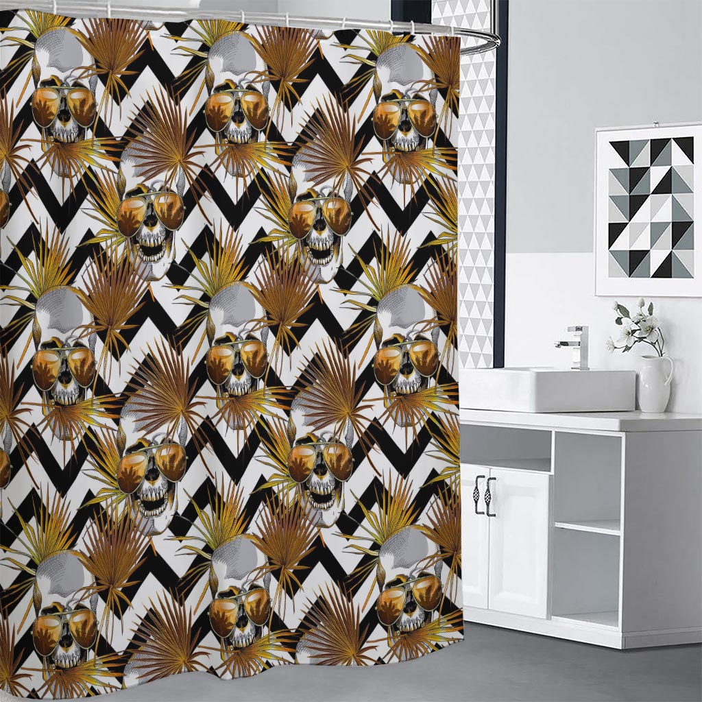 Gold Tropical Skull Pattern Print Shower Curtain