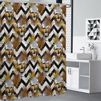 Gold Tropical Skull Pattern Print Shower Curtain