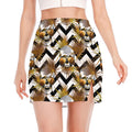 Gold Tropical Skull Pattern Print Side Slit Mini Skirt