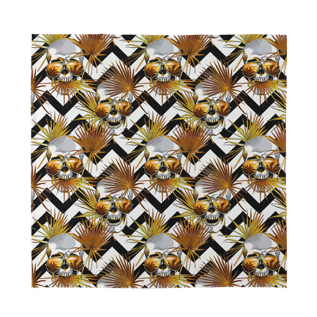 Gold Tropical Skull Pattern Print Silk Bandana