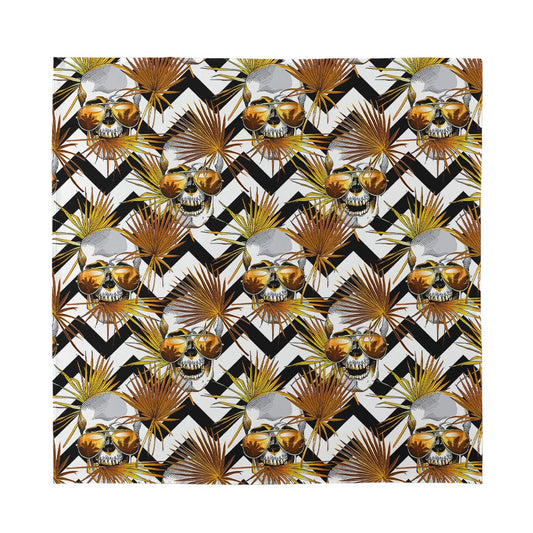 Gold Tropical Skull Pattern Print Silk Bandana
