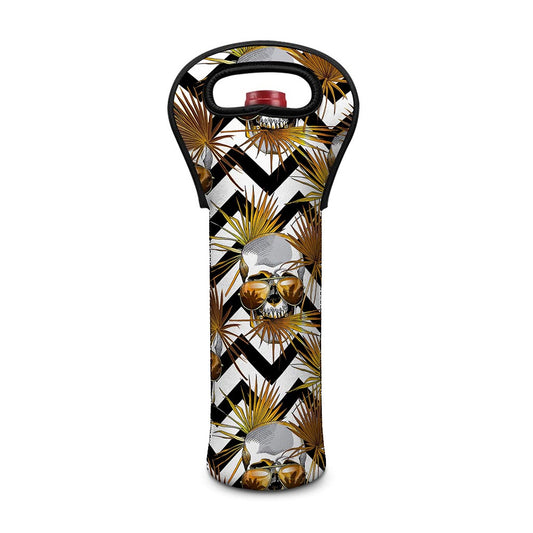 Gold Tropical Skull Pattern Print Single Neoprene Wine Tote