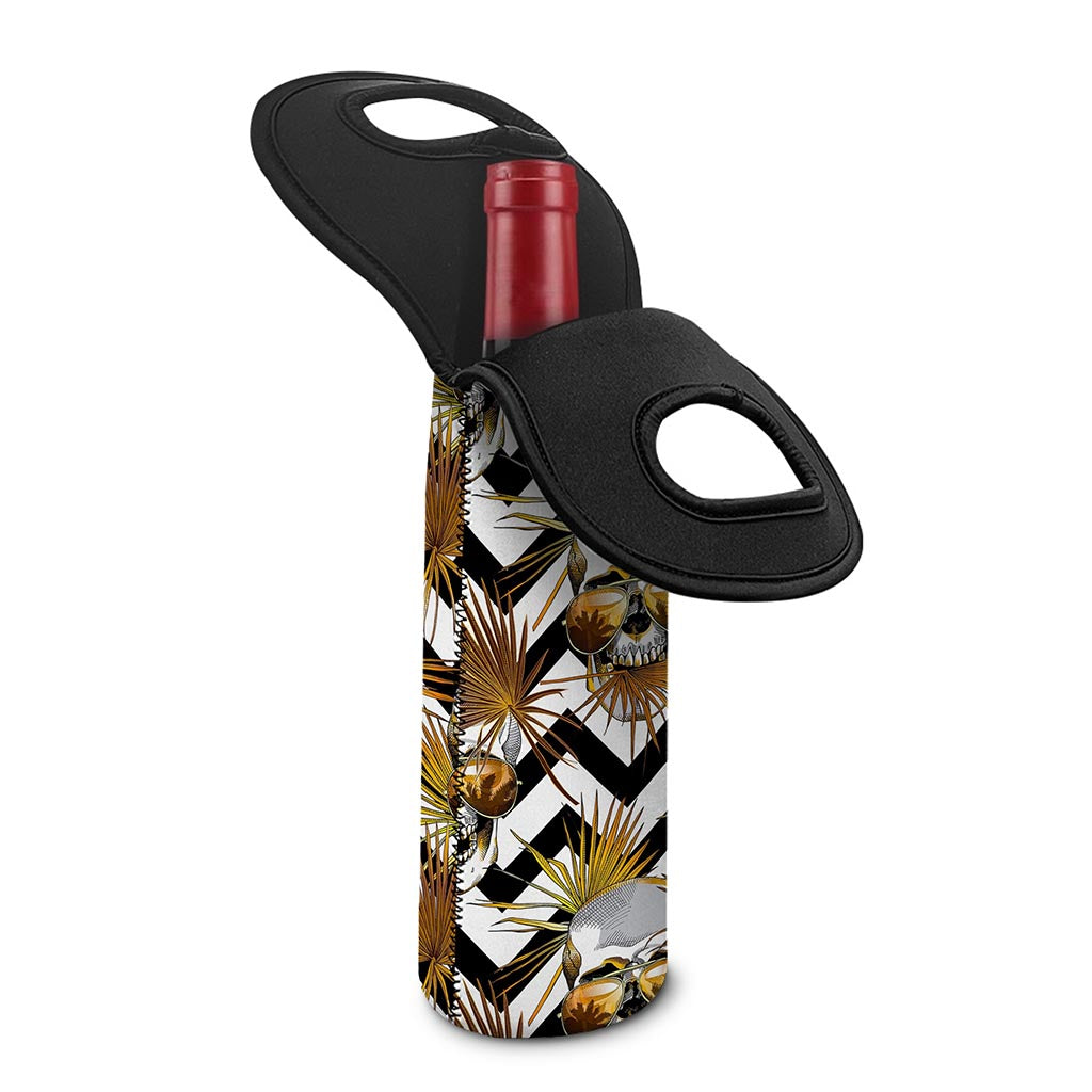 Gold Tropical Skull Pattern Print Single Neoprene Wine Tote