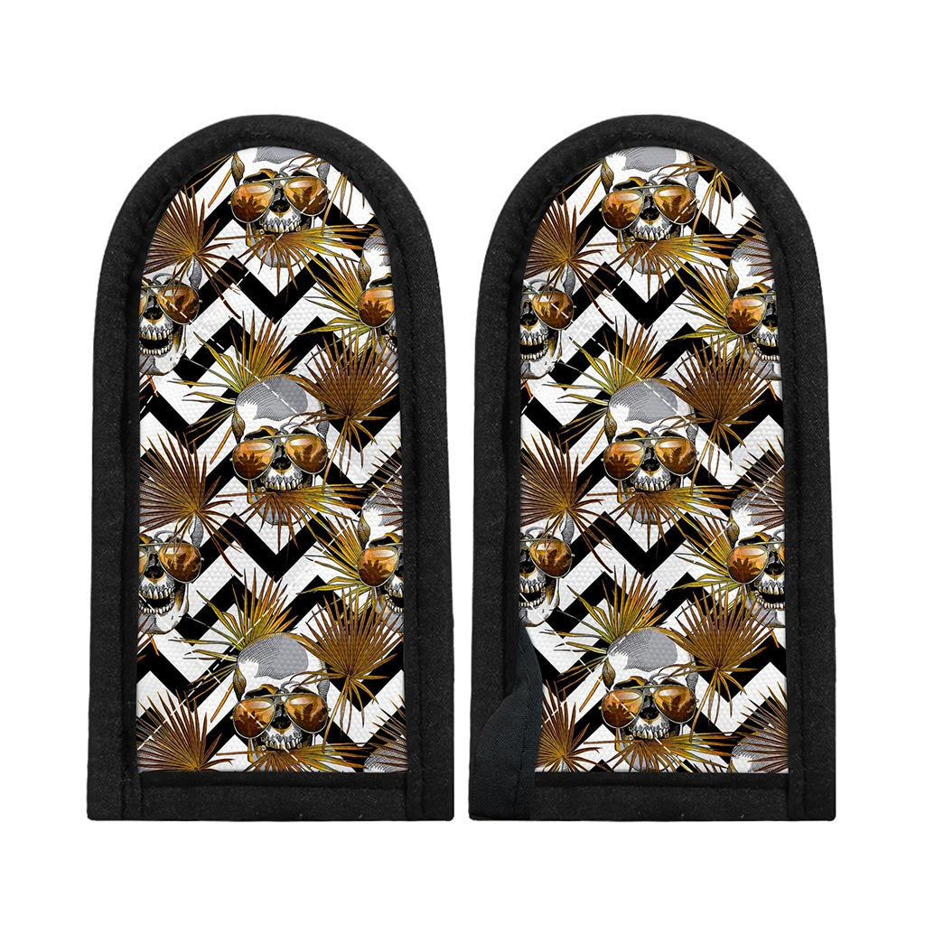 Gold Tropical Skull Pattern Print Skillet Handle Cover