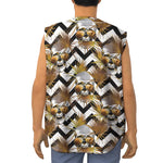 Gold Tropical Skull Pattern Print Sleeveless Baseball Jersey
