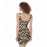 Gold Tropical Skull Pattern Print Sleeveless Bodycon Dress