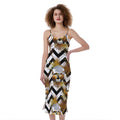 Gold Tropical Skull Pattern Print Slim Fit Midi Cami Dress