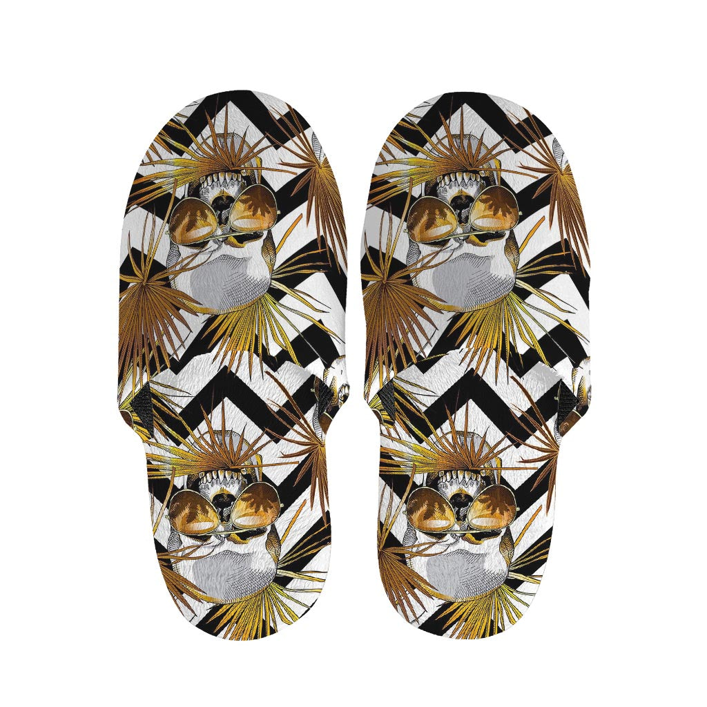 Gold Tropical Skull Pattern Print Slippers