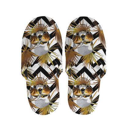 Gold Tropical Skull Pattern Print Slippers