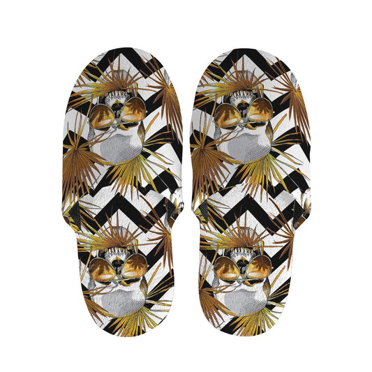 Gold Tropical Skull Pattern Print Slippers