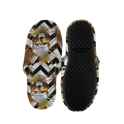 Gold Tropical Skull Pattern Print Slippers