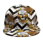 Gold Tropical Skull Pattern Print Snapback Cap