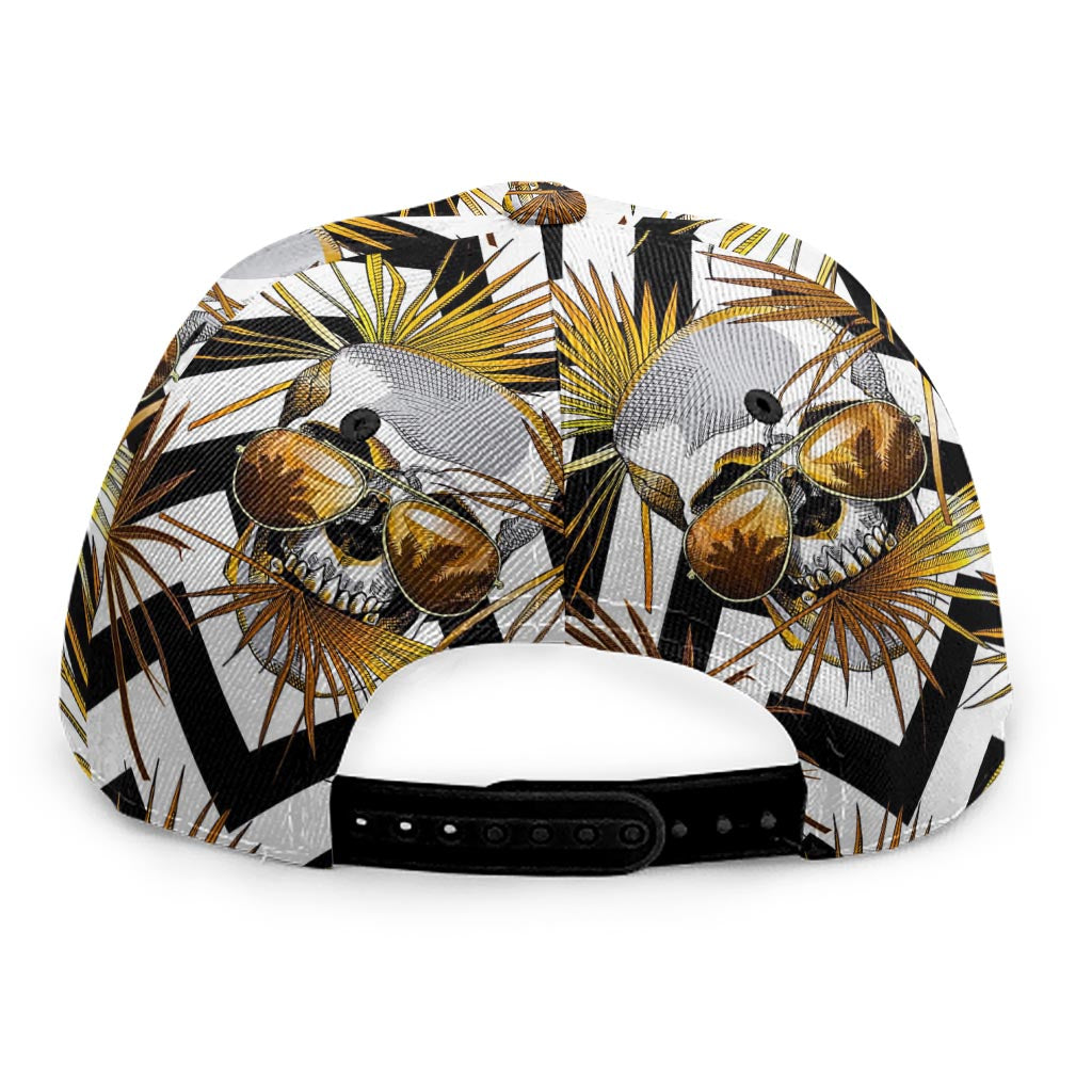 Gold Tropical Skull Pattern Print Snapback Cap
