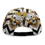 Gold Tropical Skull Pattern Print Snapback Cap