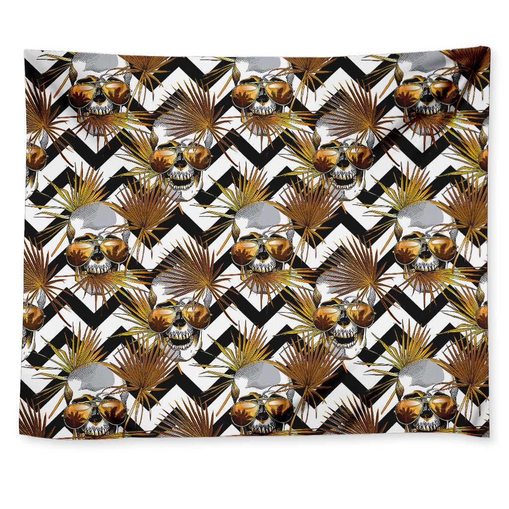 Gold Tropical Skull Pattern Print Tapestry