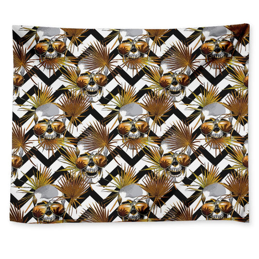 Gold Tropical Skull Pattern Print Tapestry