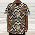 Gold Tropical Skull Pattern Print Textured Short Sleeve Shirt