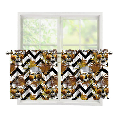 Gold Tropical Skull Pattern Print Tier Curtains