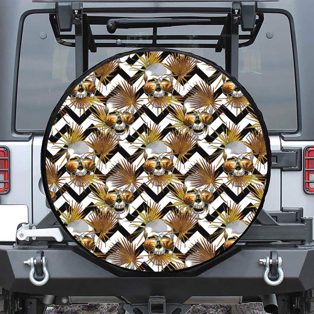 Gold Tropical Skull Pattern Print Tire Cover