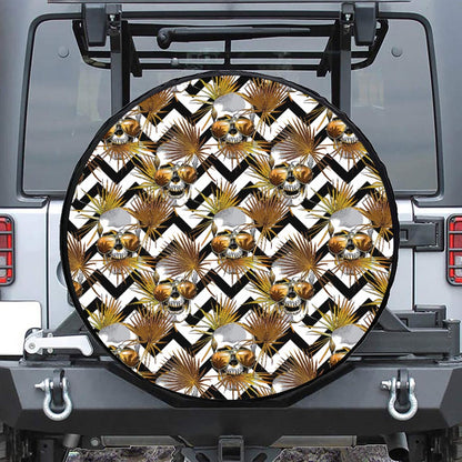 Gold Tropical Skull Pattern Print Tire Cover