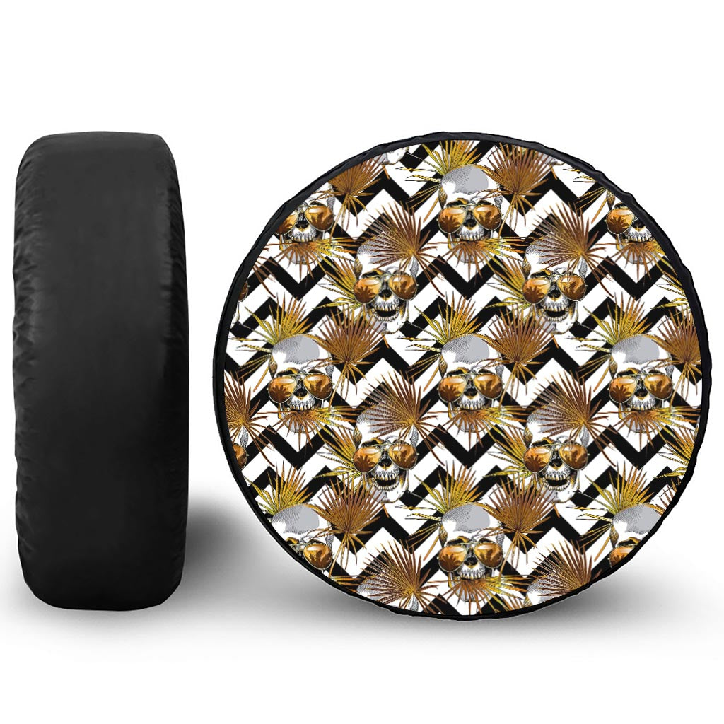 Gold Tropical Skull Pattern Print Tire Cover
