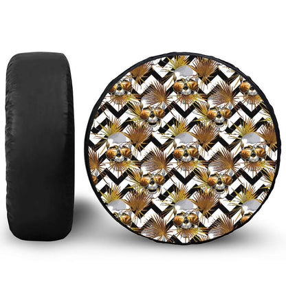 Gold Tropical Skull Pattern Print Tire Cover