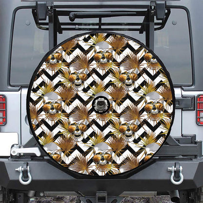 Gold Tropical Skull Pattern Print Tire Cover With Camera Hole