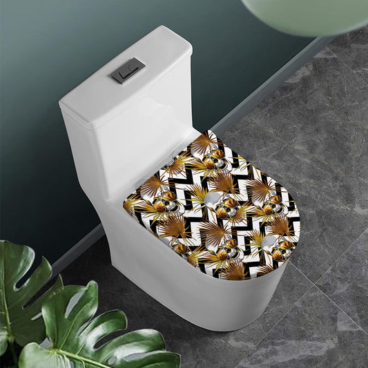 Gold Tropical Skull Pattern Print Toilet Lid Cover
