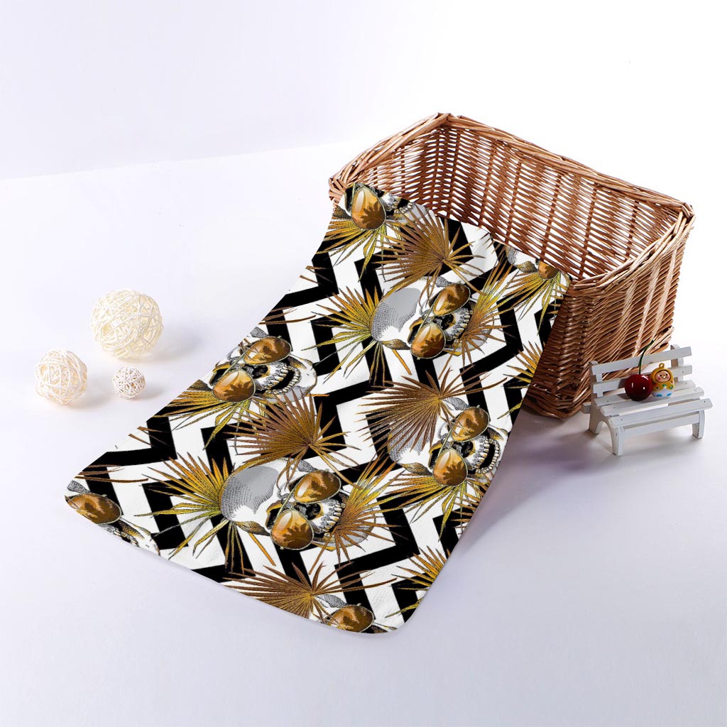 Gold Tropical Skull Pattern Print Towel