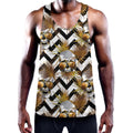 Gold Tropical Skull Pattern Print Men's Workout Tank Top