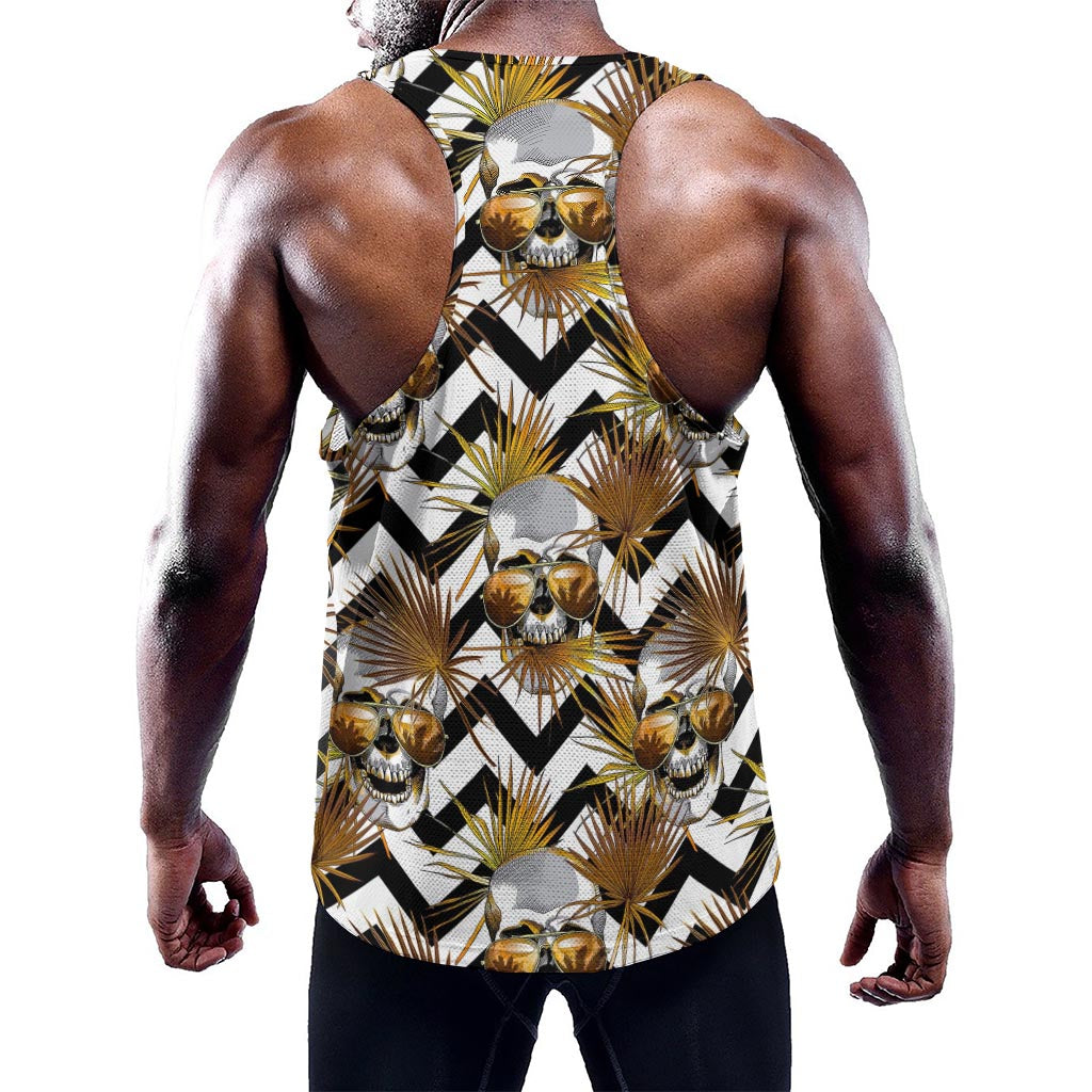Gold Tropical Skull Pattern Print Training Tank Top