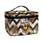 Gold Tropical Skull Pattern Print Travel Makeup Bag